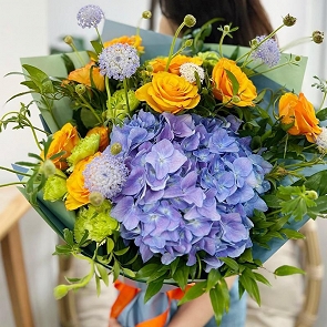 MD1623 紫繡球 翠珠 綠色康乃馨 橙色玫瑰